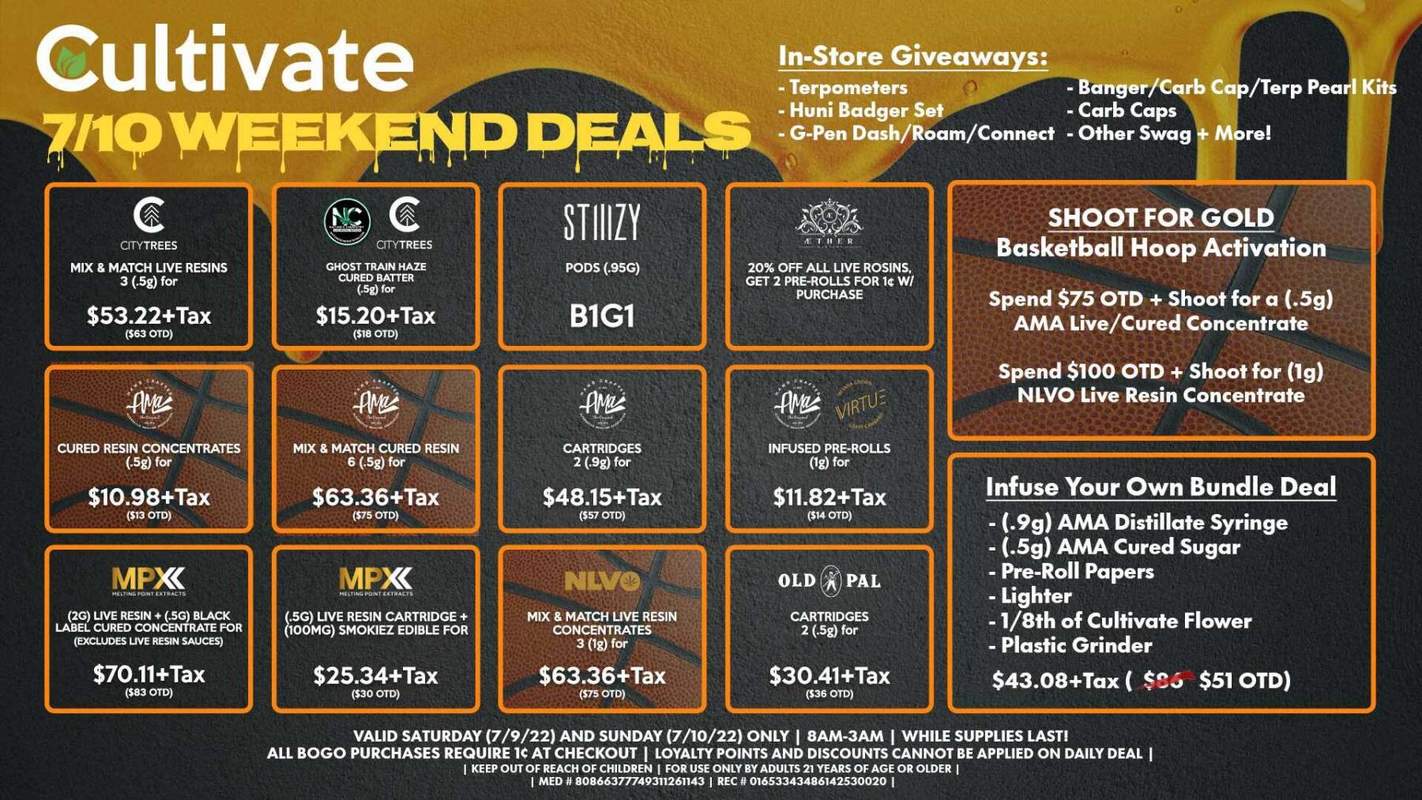 Cultivate Las Vegas Dispensary Daily Deals! Valid SATURDAY & SUNDAY 7/9-7/10 Only | 8AM-3AM | While Supplies Last!