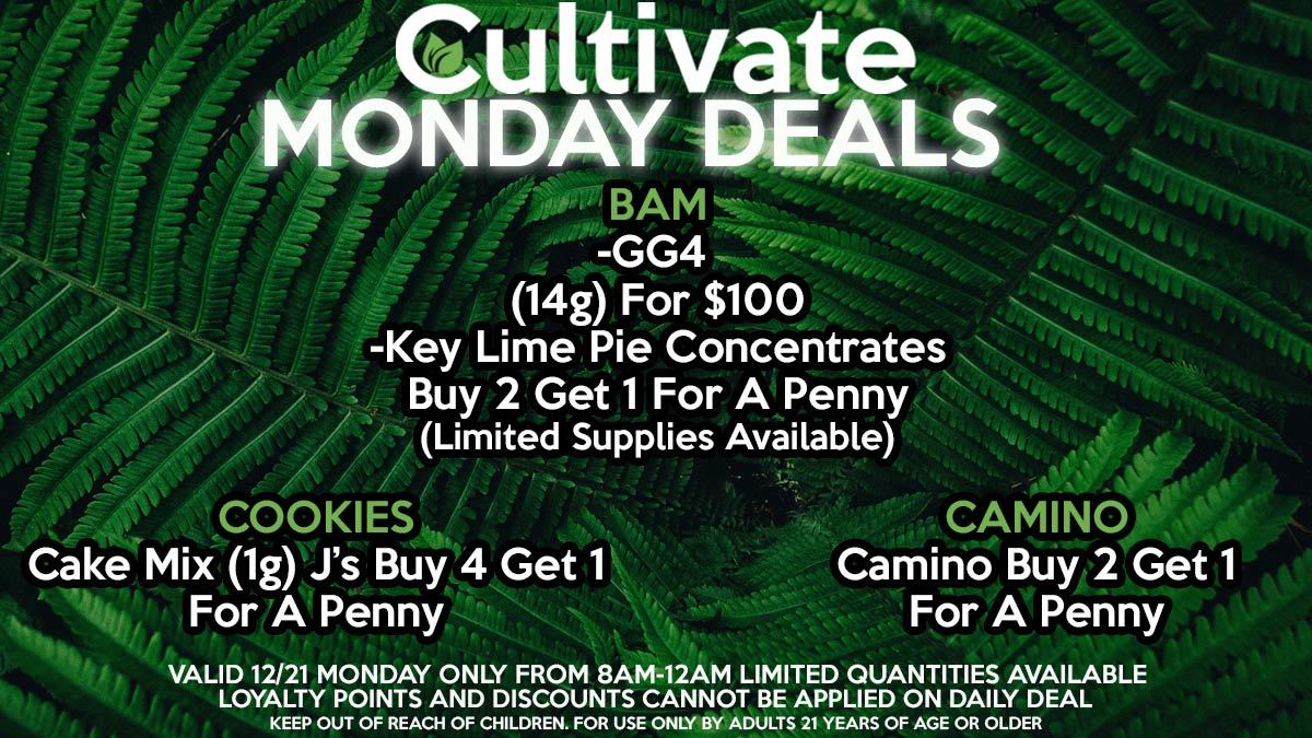 Cultivate Las Vegas Dispensary Daily Deals Valid Monday Only 2/8 8AM-12AM While Supplies Last