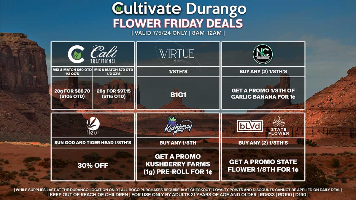 Cultivate Las Vegas Dispensary Daily Deals! Valid FRIDAY 7/5 Only | 8AM-12AM | While Supplies Last!