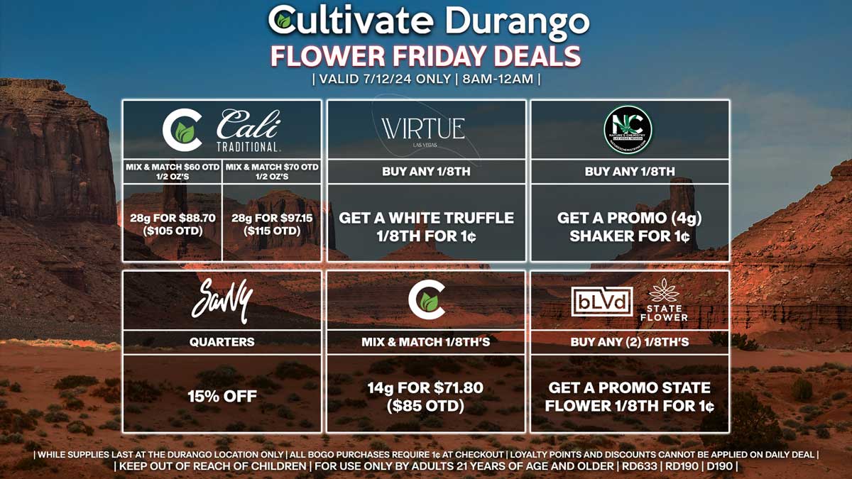 Cultivate Las Vegas Dispensary Daily Deals! Valid FRIDAY 7/12 Only | 8AM-12AM | While Supplies Last!