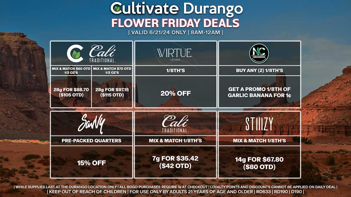 Cultivate Las Vegas Dispensary Daily Deals! Valid FRIDAY 6/21 Only | 8AM-12AM | While Supplies Last!