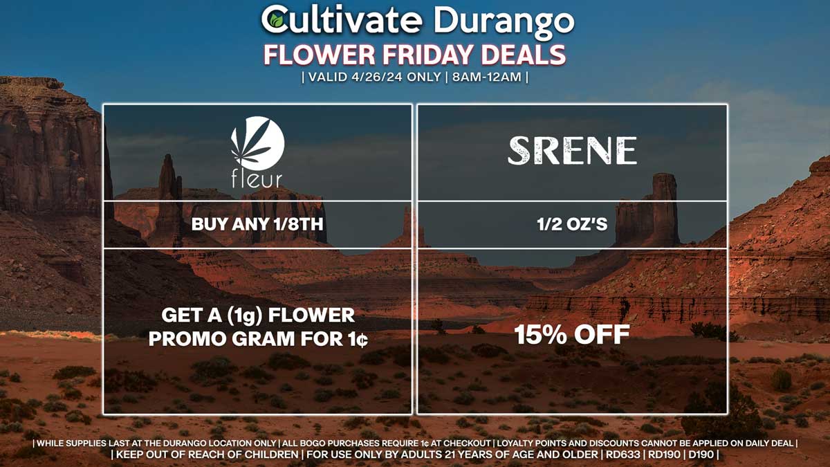 Cultivate Las Vegas Dispensary Daily Deals! Valid FRIDAY 4/26 Only | 8AM-12AM | While Supplies Last!