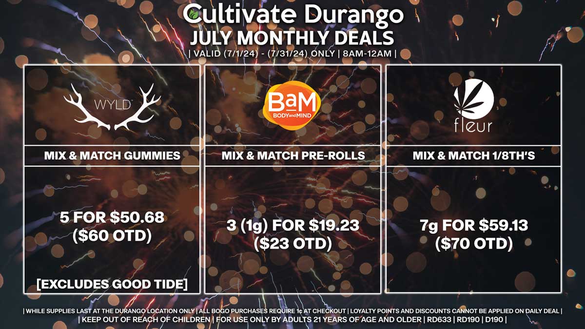 Cultivate Las Vegas Dispensary Daily Deals! Valid Month of July 7/1-7/31 Only | 8AM-12AM | While Supplies Last!