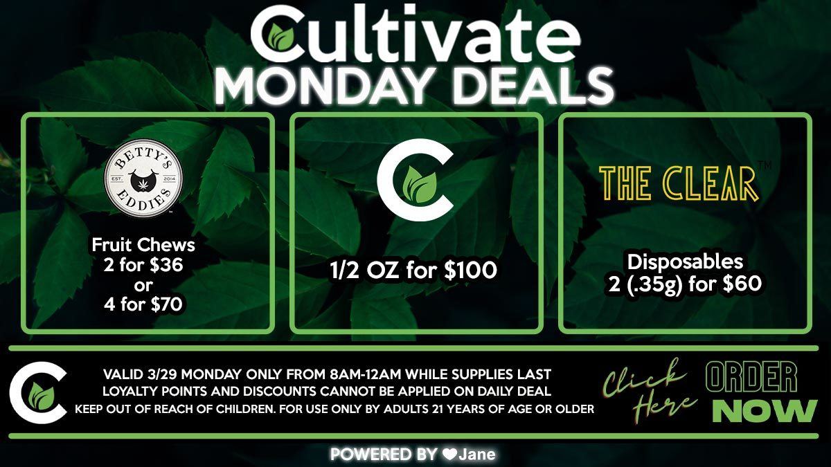 Cultivate Las Vegas Dispensary Daily Deals! Valid MONDAY 5/3 Only | 8AM-12AM | While Supplies Last!