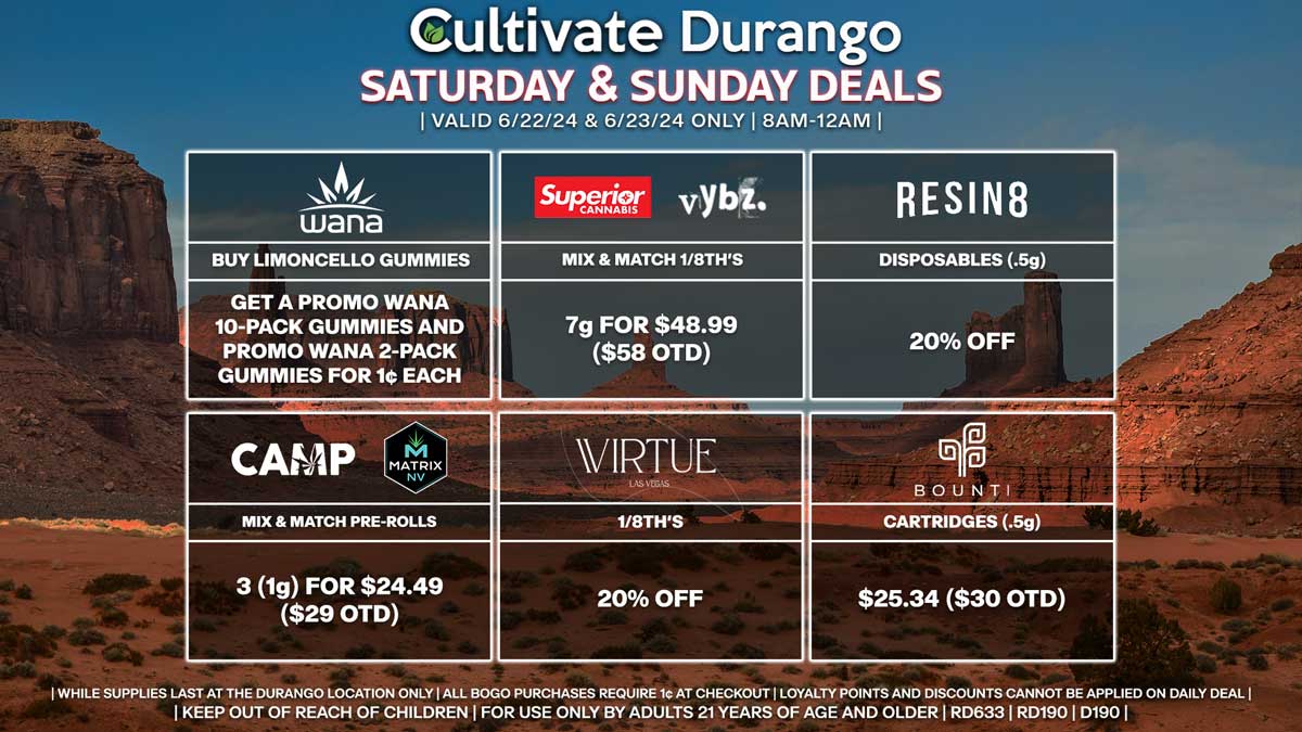 Cultivate Las Vegas Dispensary Daily Deals! Valid SATURDAY & SUNDAY 6/22-6/23 Only | 8AM-12AM | While Supplies Last!