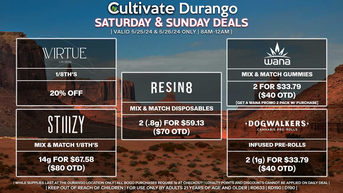 Cultivate Las Vegas Dispensary Daily Deals! Valid SATURDAY & SUNDAY 5/25-5/26 Only | 8AM-12AM | While Supplies Last!