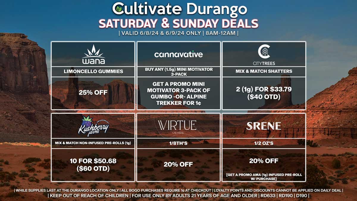 Cultivate Las Vegas Dispensary Daily Deals! Valid SATURDAY & SUNDAY 6/8-6/9 Only | 8AM-12AM | While Supplies Last!