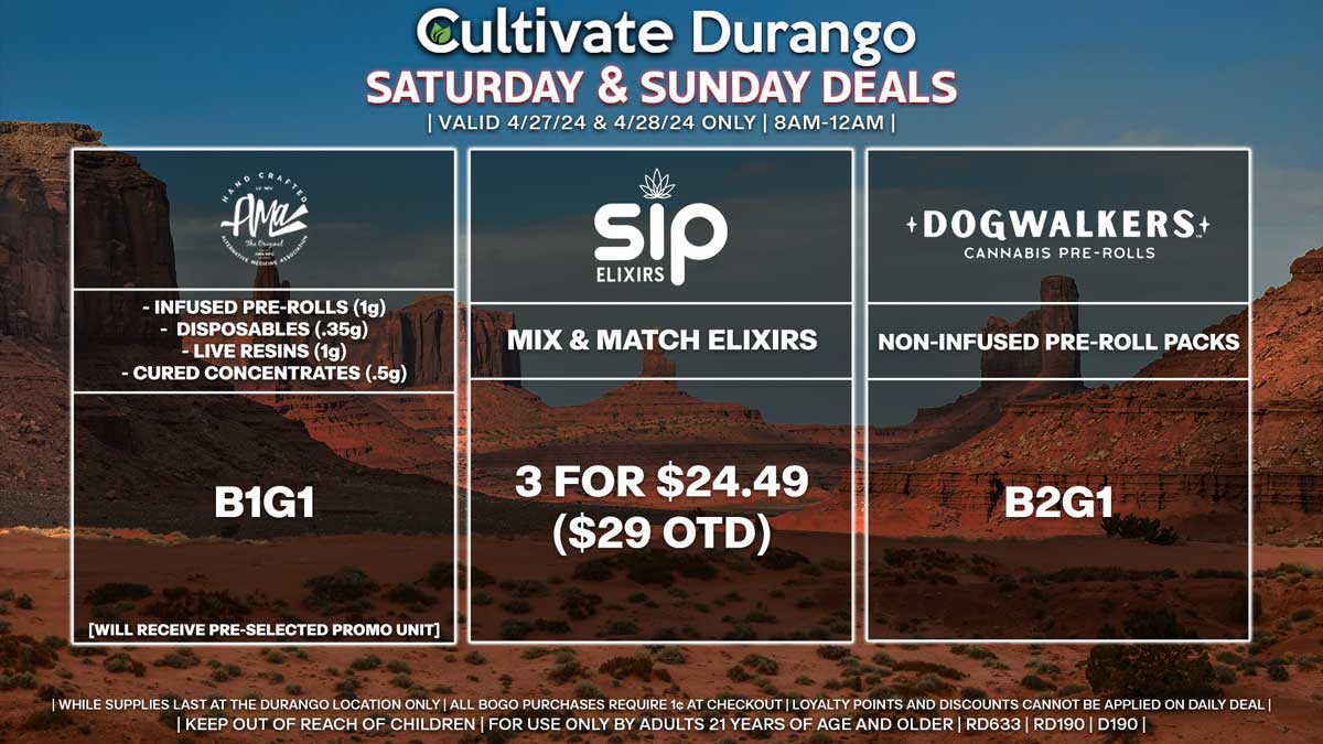 Cultivate Las Vegas Dispensary Daily Deals! Valid SATURDAY & SUNDAY 4/27-4/28 Only | 8AM-12AM | While Supplies Last!