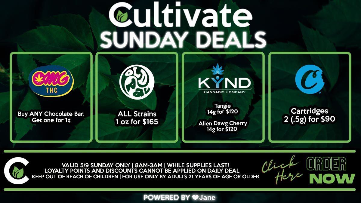 Cultivate Las Vegas Dispensary Daily Deals! Valid SUNDAY 6/6 Only | 8AM-3AM | While Supplies Last!