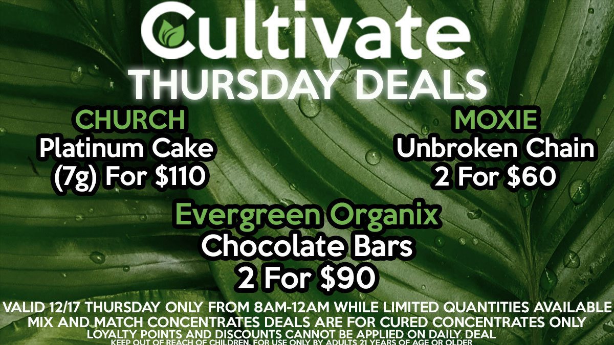 Cultivate Las Vegas Dispensary Daily Deals Valid Thursday Only 2/11 8AM-12AM While Supplies Last