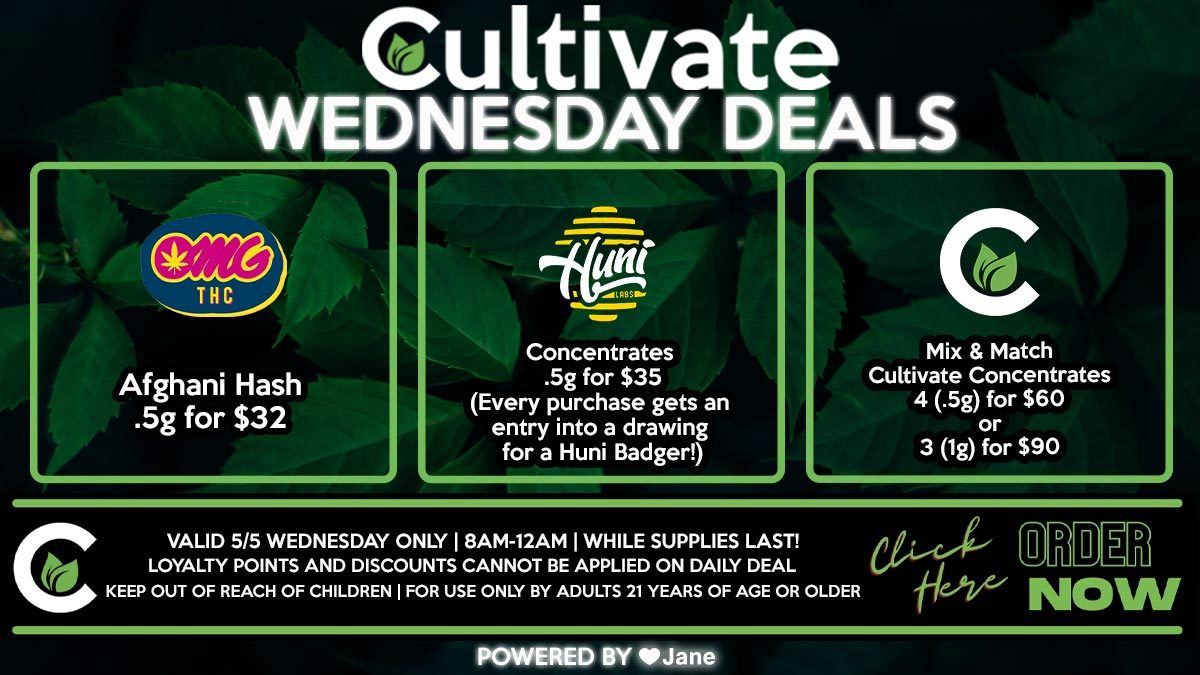 Cultivate Las Vegas Dispensary Daily Deals! Valid WEDNESDAY 5/5 Only | 8AM-12AM | While Supplies Last!